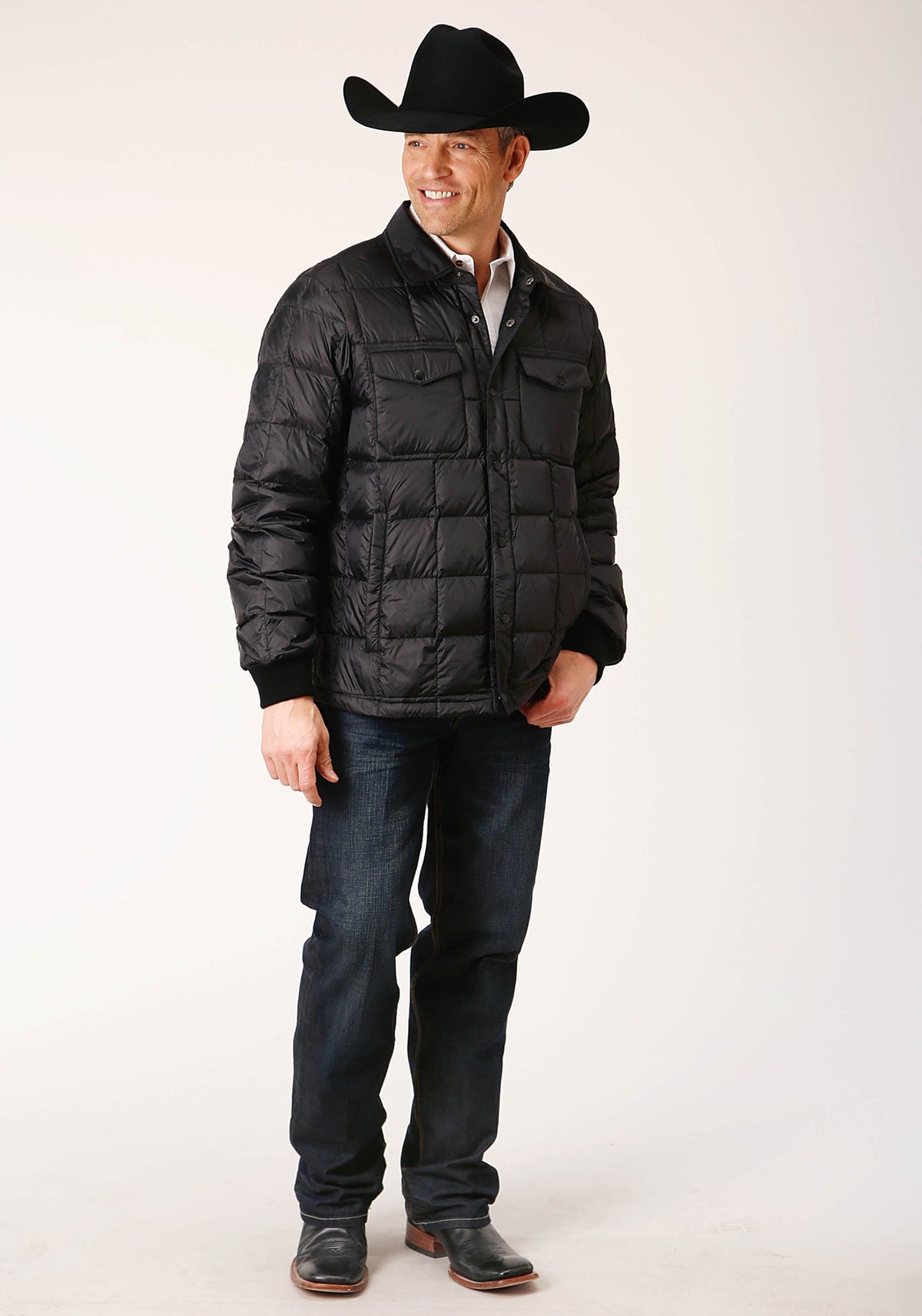 Mens Black Nylon Down Proof Coated Jacket