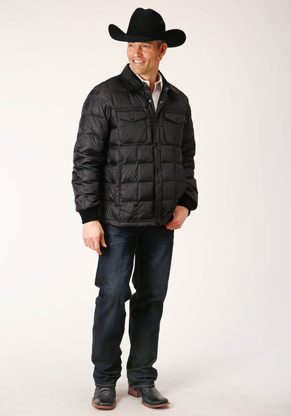 Mens Black Nylon Down Proof Coated Jacket