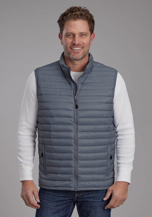 Mens Silver Blue Down Proof Coated Zipper Vest