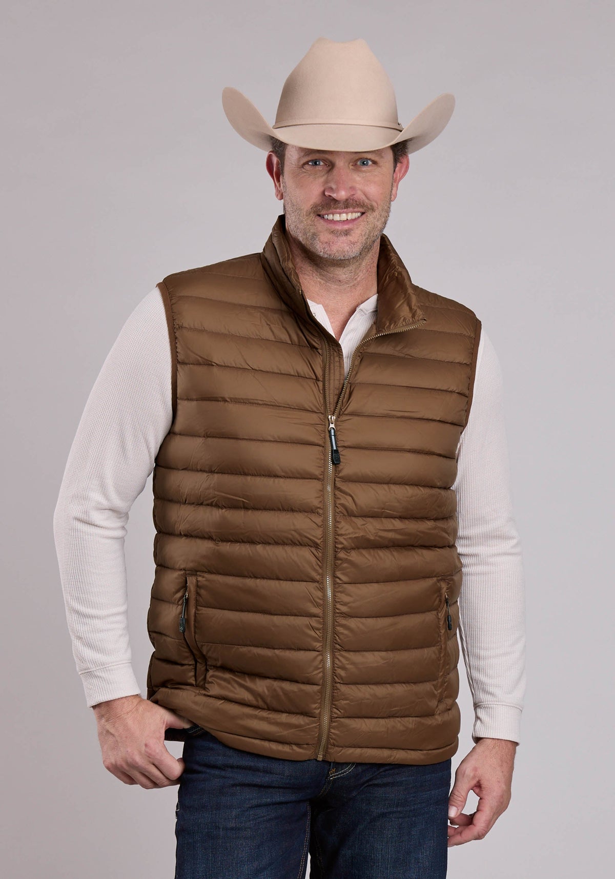 Mens Vest Zipper Nylon Down Proof Coated Western Vest