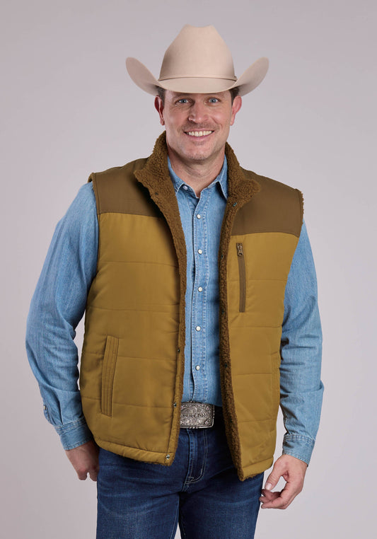 Mens Vest Zipper Poly Faux Sherpa Reversible Western Vest