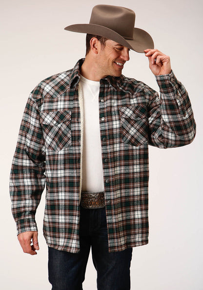 Mens Long Sleeve Tall Fit Snap Sherpa Lined Flannel Shirt Jacket