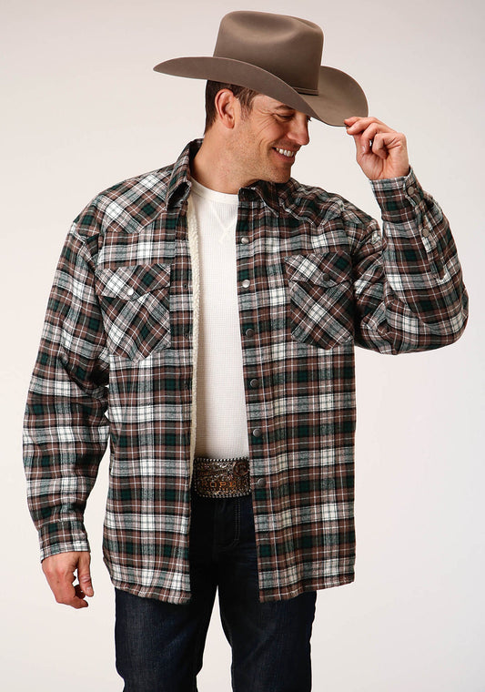Mens Long Sleeve Tall Fit Snap Sherpa Lined Flannel Shirt Jacket