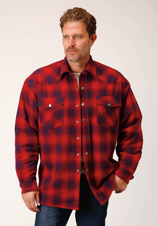 Mens Long Sleeve Tall Fit Snap Sherpa Lined Flannel Shirt Jacket