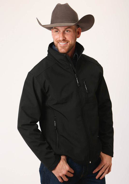 Mens Black Softshell With Black Lining Zip Front Jacket