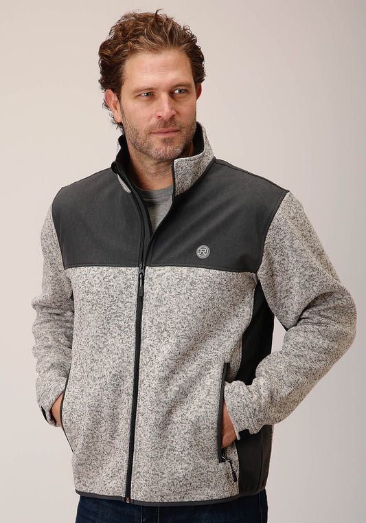 Mens Oatmeal Sweater Bonded Fleece Jacket