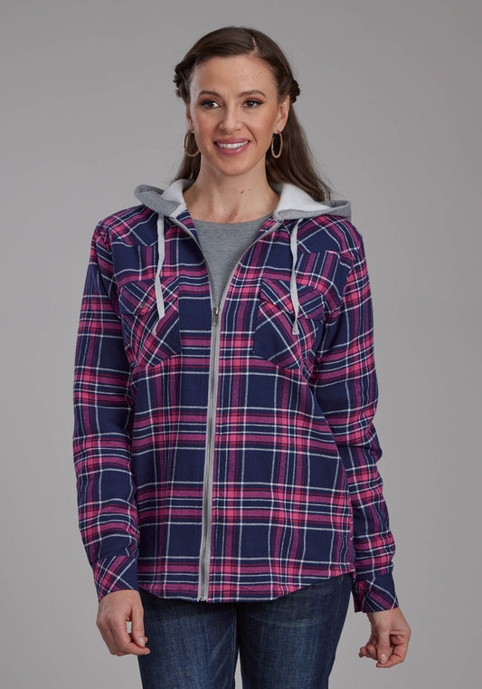 Womens Thermal Lined Flannel Shirt Snap Jacket