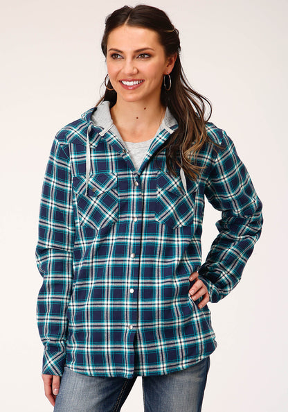 Womens Long Sleeve Snap Thermal Lined Flannel Shirt Jacket