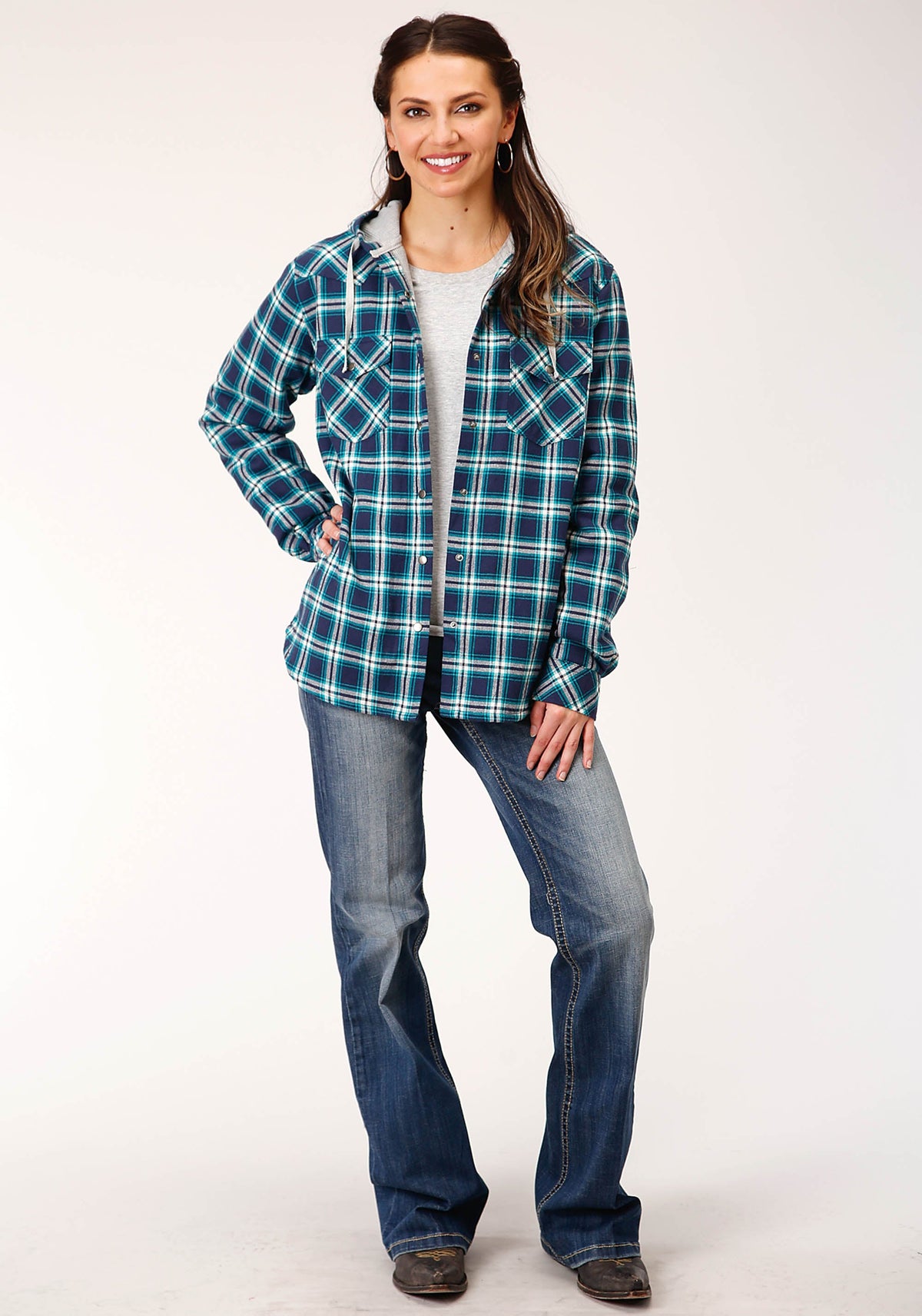 Womens Long Sleeve Snap Thermal Lined Flannel Shirt Jacket