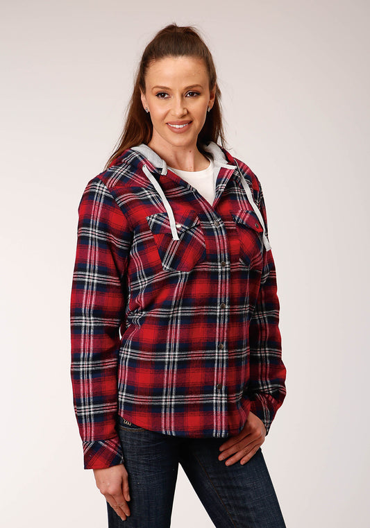 Womens Long Sleeve Snap Thermal Lined Flannel Shirt Jacket