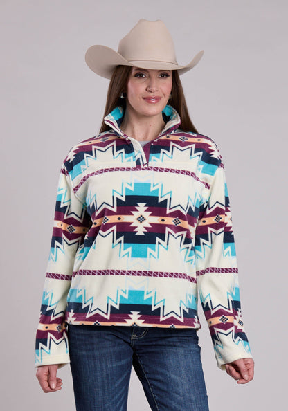 Womens Jacket Snap Large Aztec Print Fleece Pullover Western Jacket