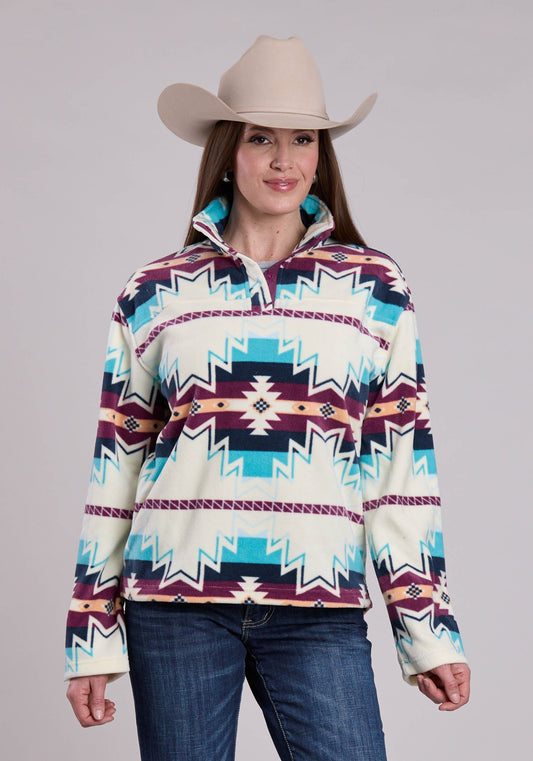 Womens Jacket Snap Large Aztec Print Fleece Pullover Western Jacket