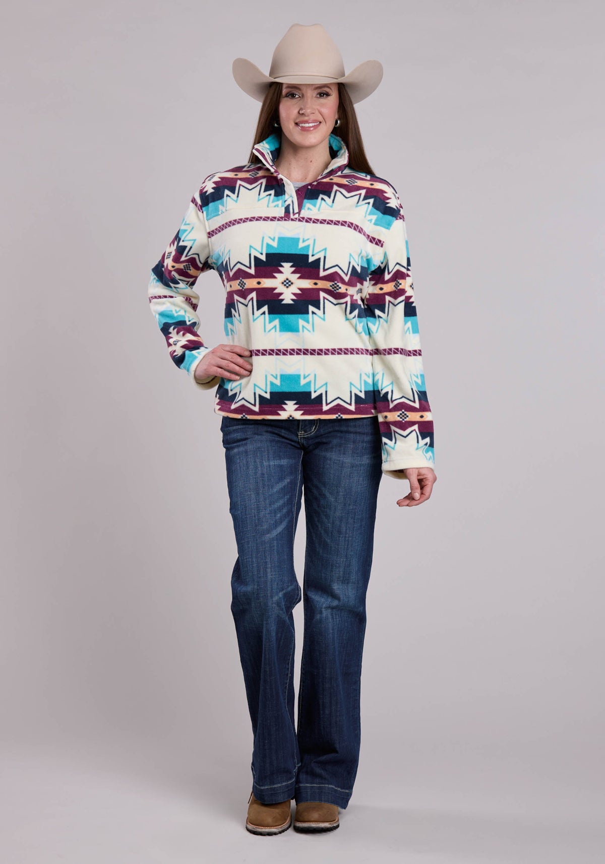 Womens Jacket Snap Large Aztec Print Fleece Pullover Western Jacket