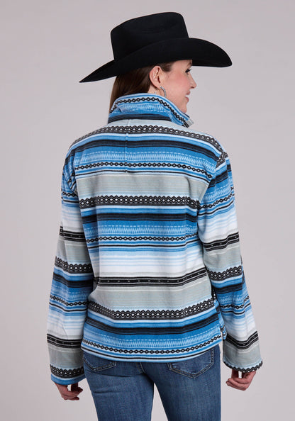 Womens Jacket Snap Blue Black Gray Horizontal Aztec Print P O Western Jacke