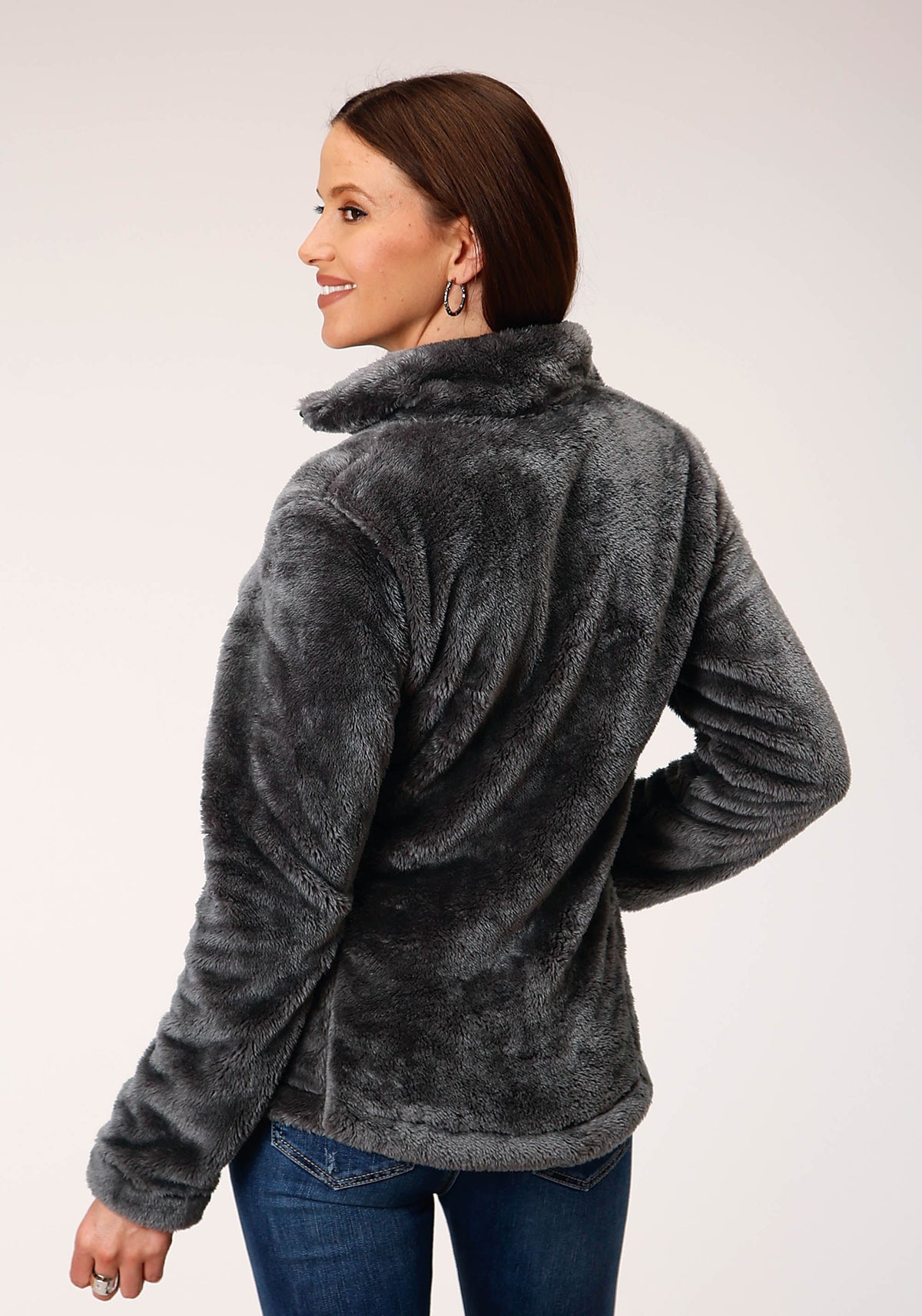 Womens Charcoal Grey 2 Sided Fuzzy Fleece Pullover