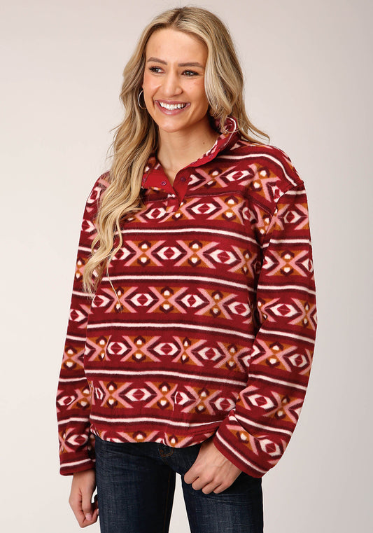 Womens Berry Aztec Print Fleece Pullover