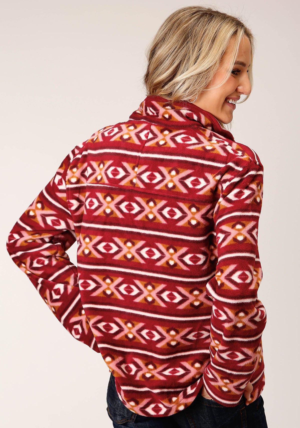Womens Berry Aztec Print Fleece Pullover