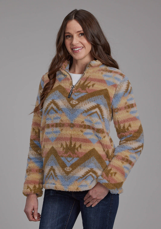 Womens Brown Aztec Print Zipper Jacket