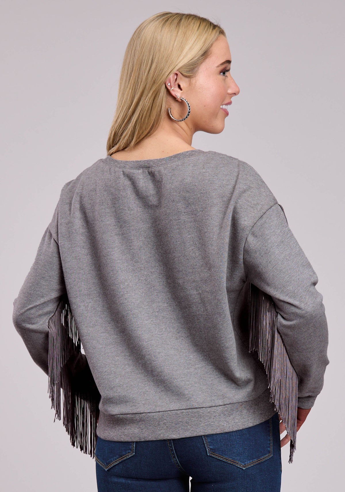Womens Jacket Pullover Heather Grey Cotton Fleecer Western Jacket