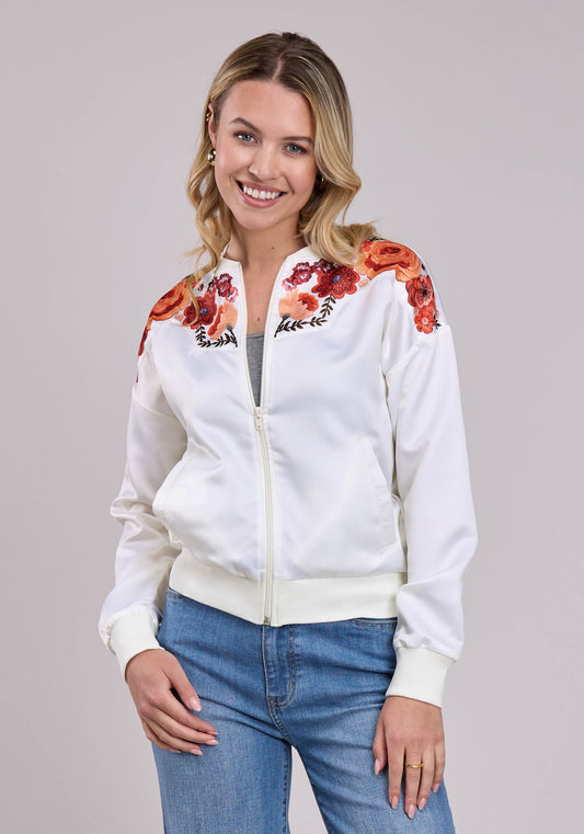 Womens Jacket Zipper Poly Satin Bomber Western Jacket