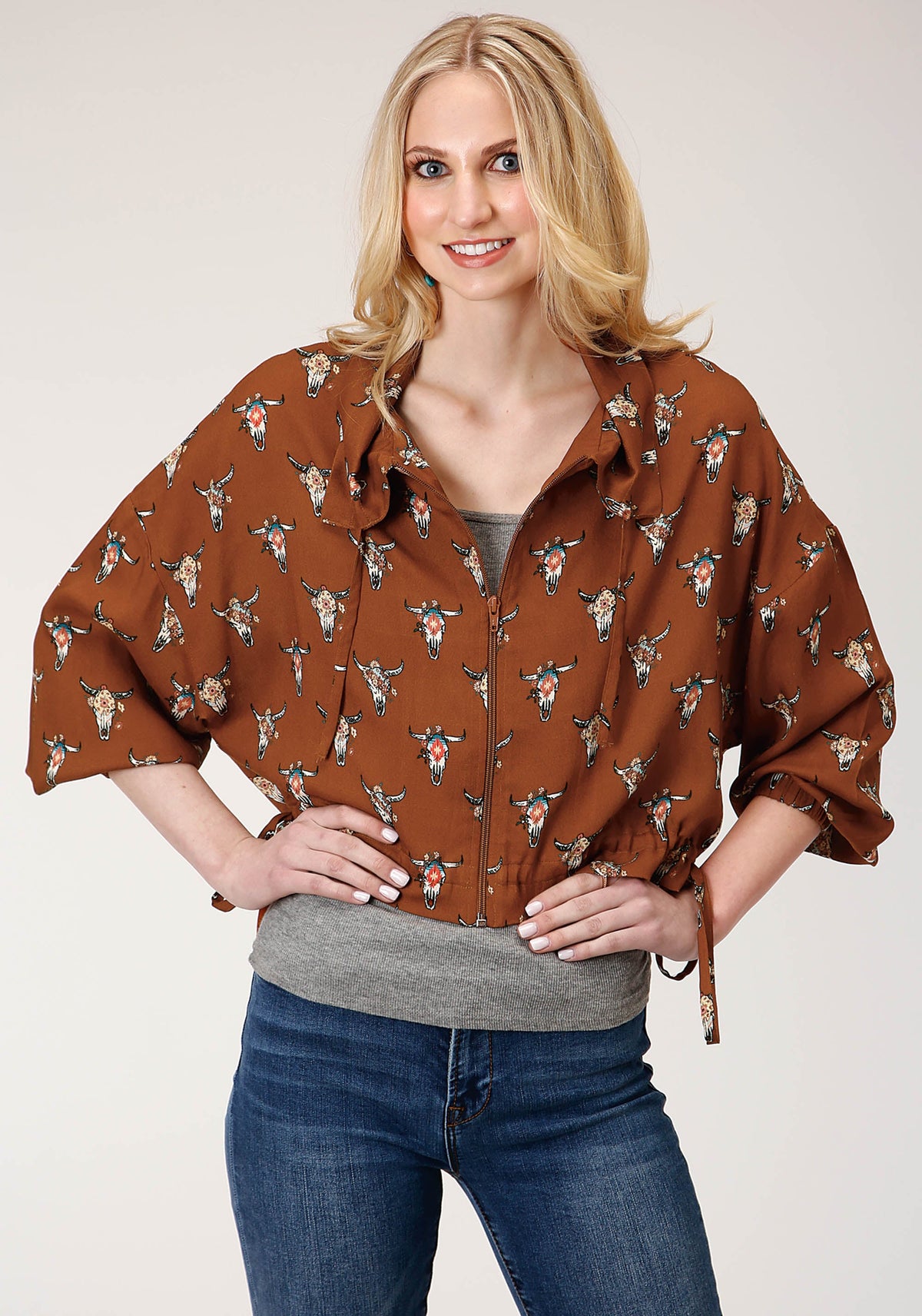 Womens Cowskulls Print Dolman Sleeve Jacket