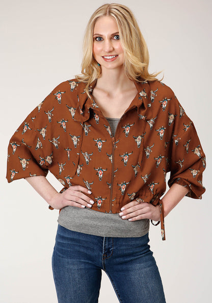 Womens Cowskulls Print Dolman Sleeve Jacket