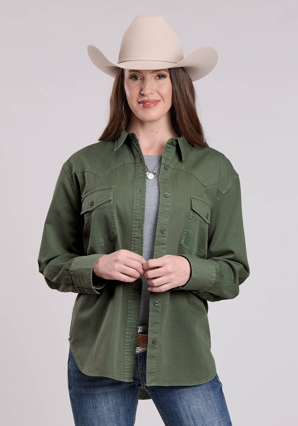 Womens Jacket Button Loden Pigment Dyed Shirt Western Jacket