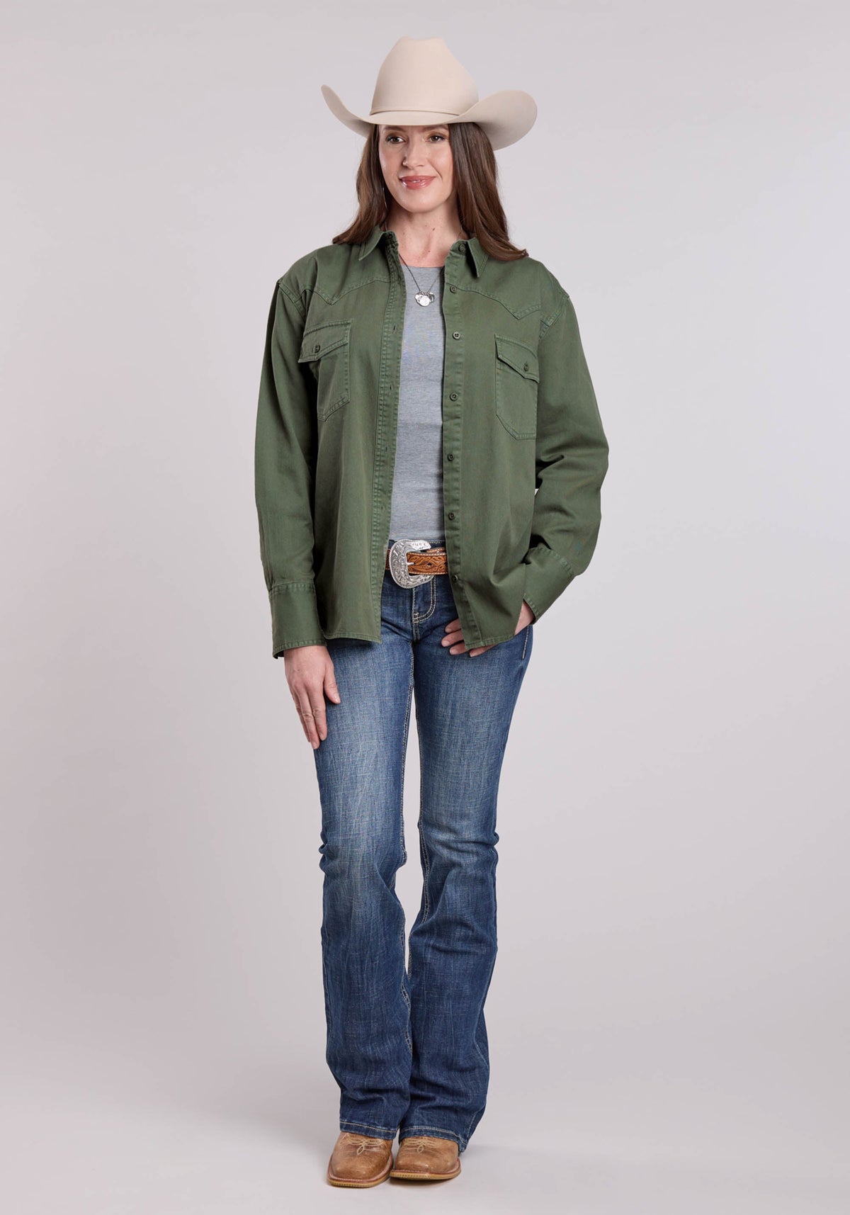 Womens Jacket Button Loden Pigment Dyed Shirt Western Jacket