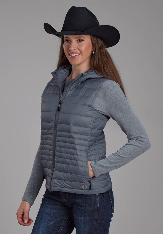 Womens Silver Blue Down Proof Coated Zipper Vest