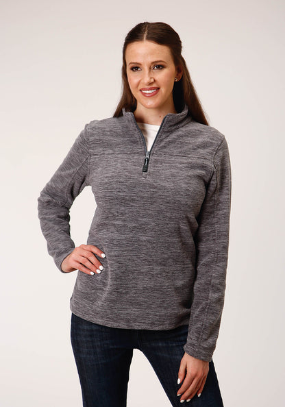 Womens Melange Grey Micro Fleece Pullover