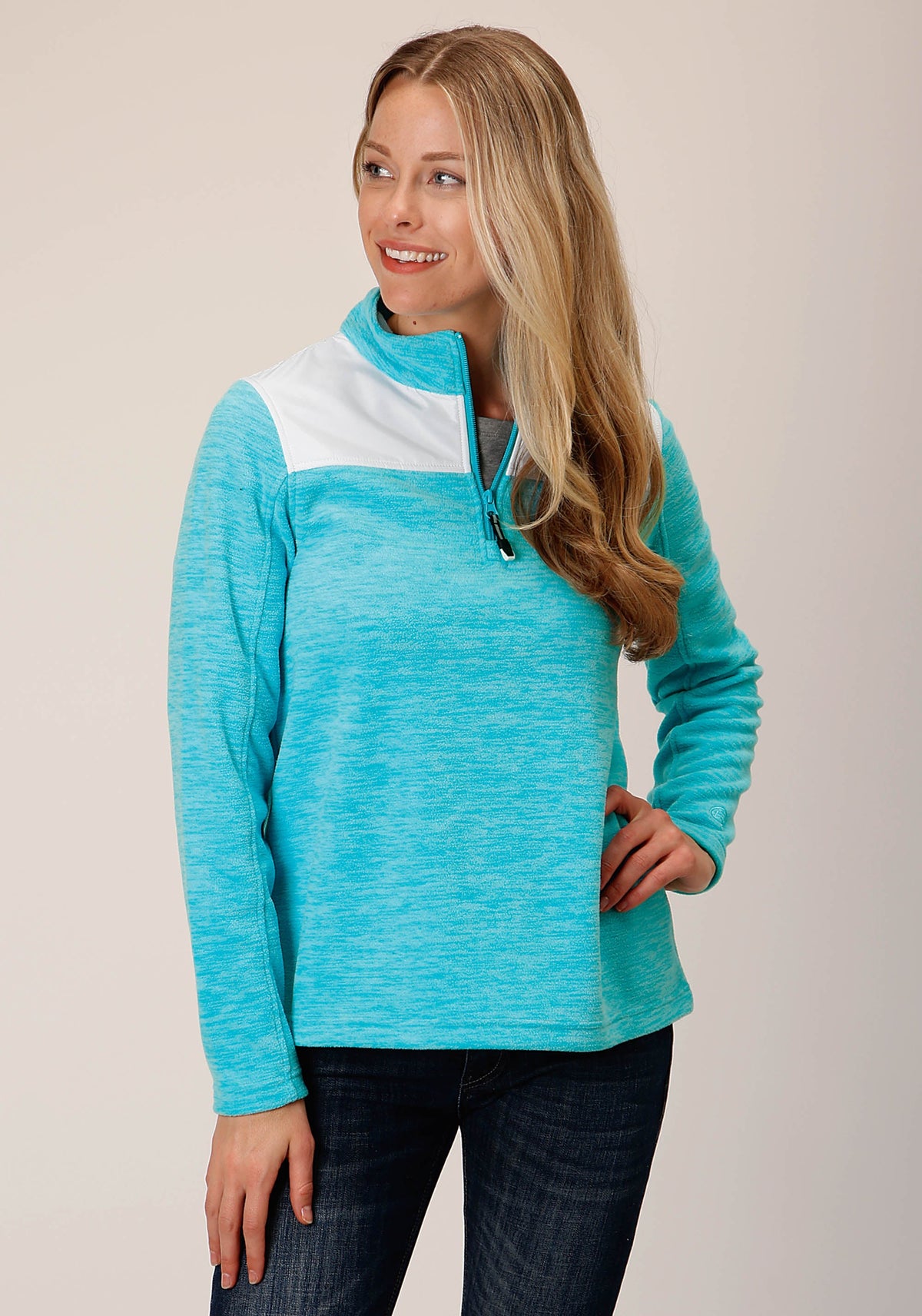Womens Hthr Turquoise Micro Fleece Pullover