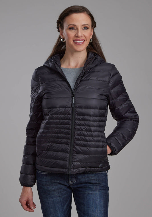 Womens Black Nylon Down Zipper Jacket