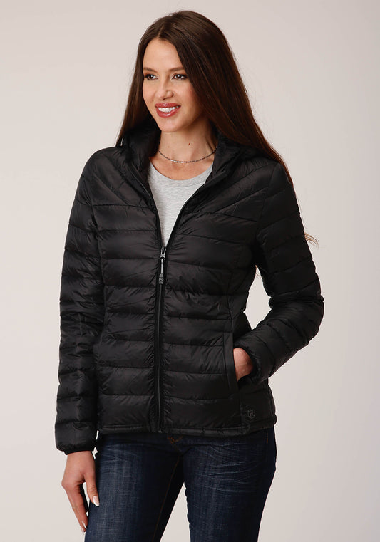Womens Black Nylon Down Proof Jacket