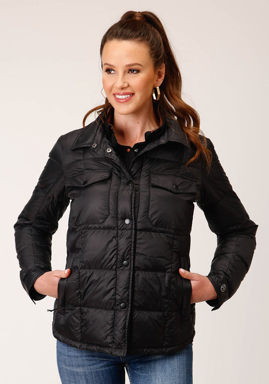 Womens Black Nylon Down Shirt Jacket