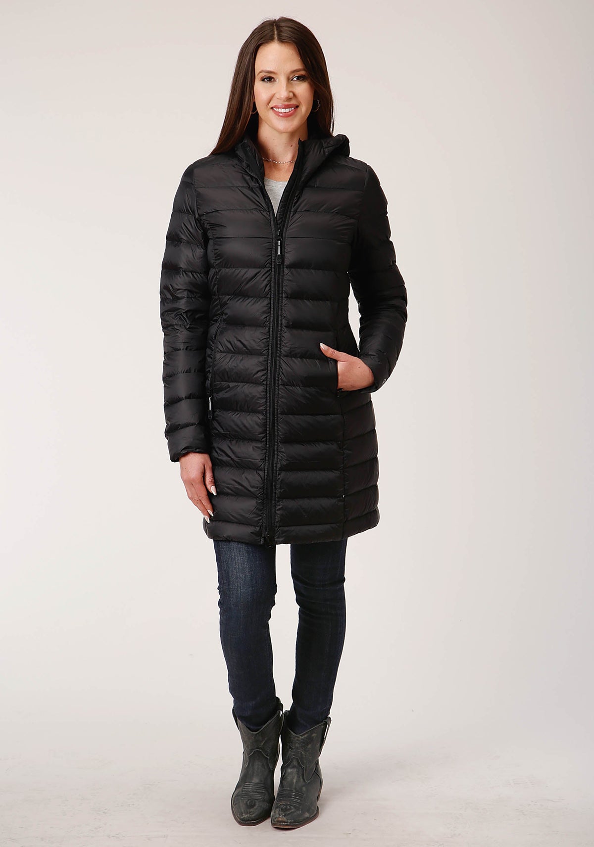 Womens Black Nylon Dwn Proof Coated Jacket