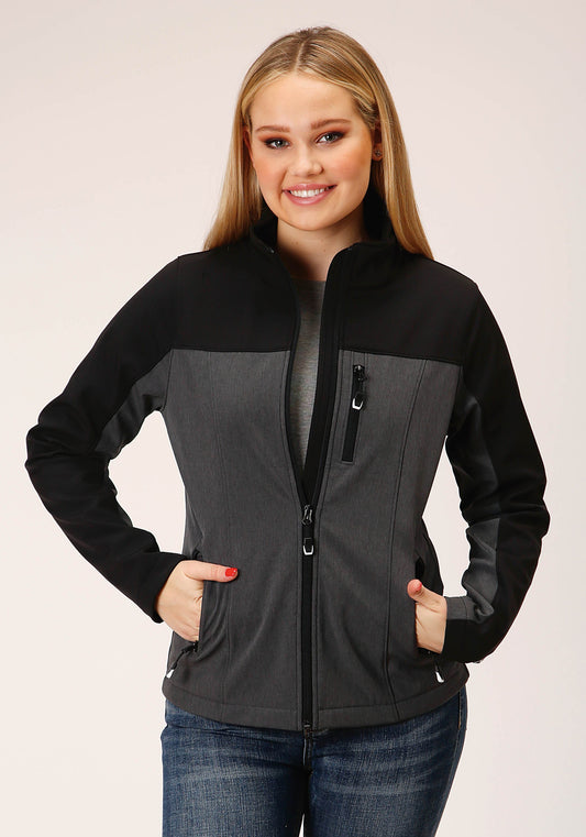 Womens Grey Black Combo Soft Shell Tech Jacket