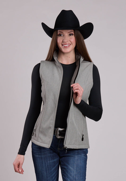 Womens Vest Zipper Cream Grey Stripe Western Vest