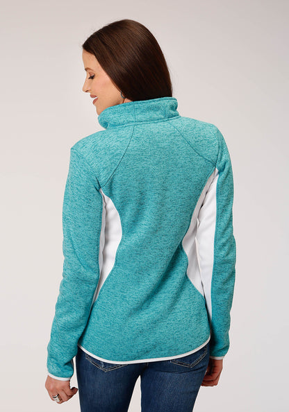 Womens Melange Aqua Sweater Knit Tech Jacket