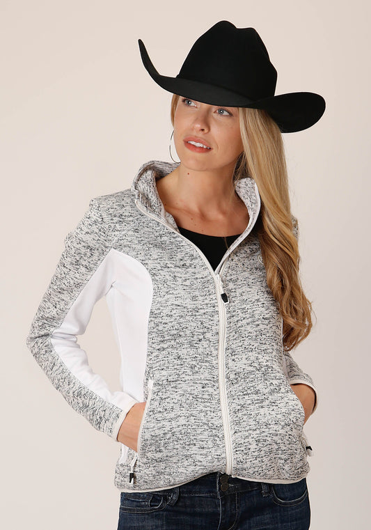 Womens Cream Sweater Knit Fleece Tech Jacket