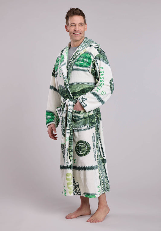 Mens Us Dollar Printed Fleece Robe One Piece Pullover One Piece