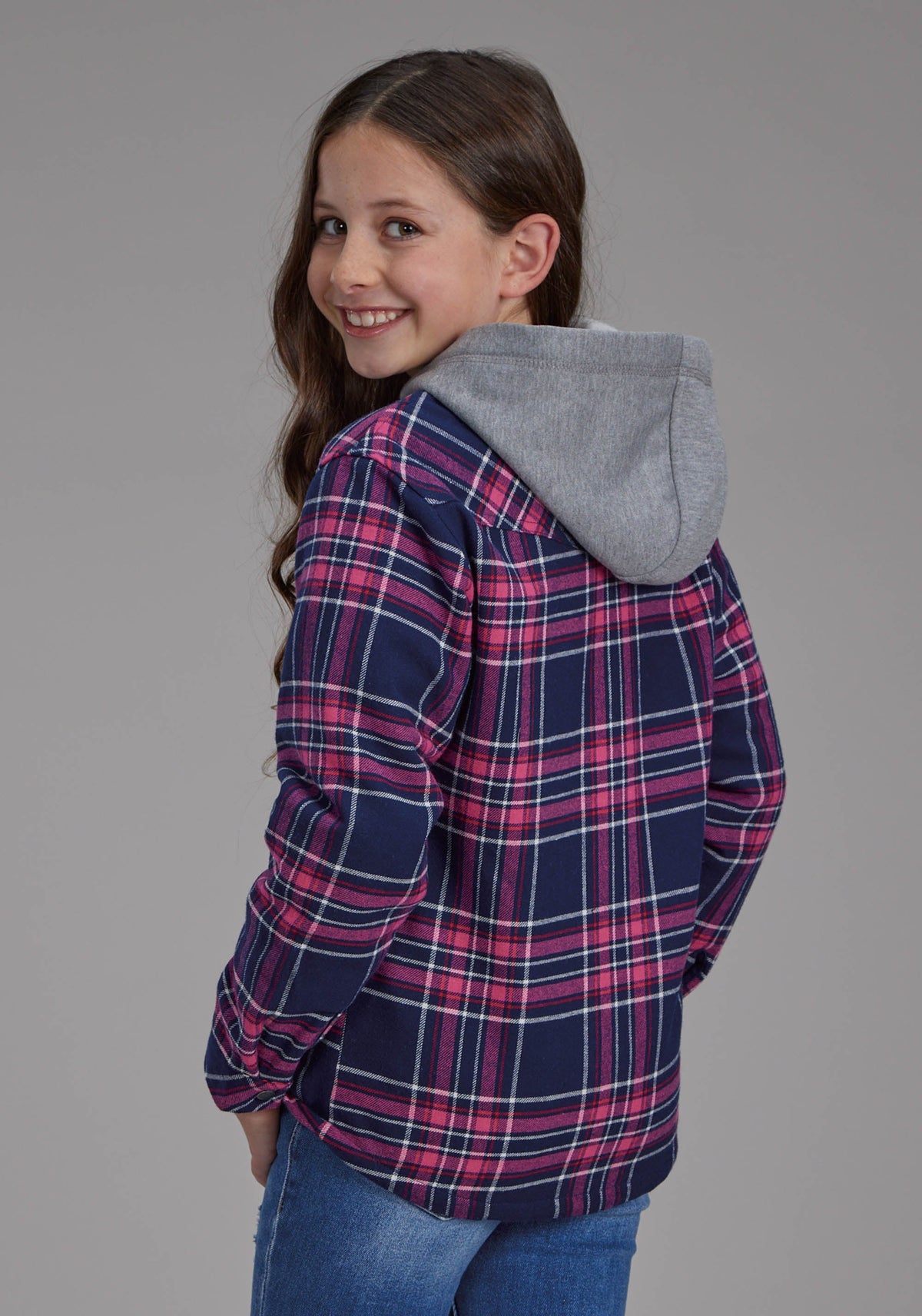 Girls Thermal Lined Flannel Shirt Snap Jacket