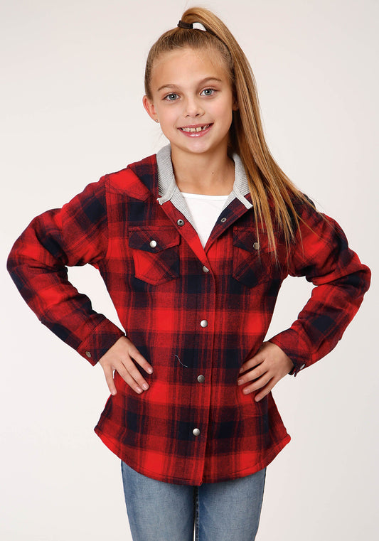 Girls Long Sleeve Snap Thermal Lined Flannel Shirt Jacket