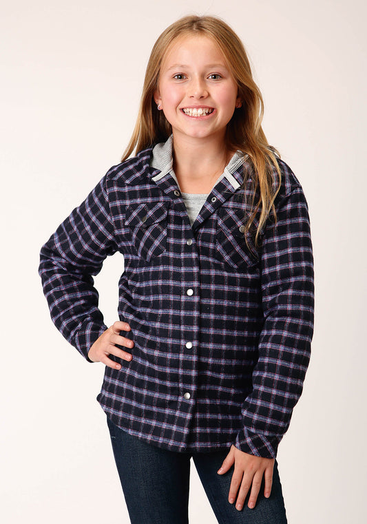 Girls Long Sleeve Snap Thermal Lined Flannel Shirt Jacket
