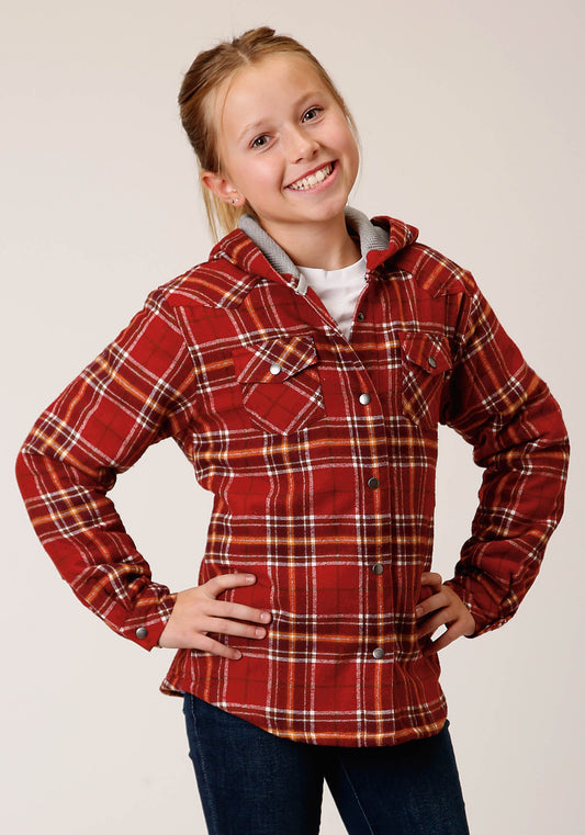 Girls Long Sleeve Snap Thermal Lined Flannel Shirt Jacket