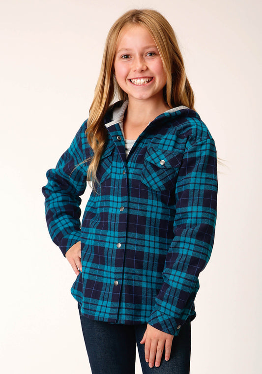 Girls Long Sleeve Snap Thermal Lined Flannel Shirt Jacket