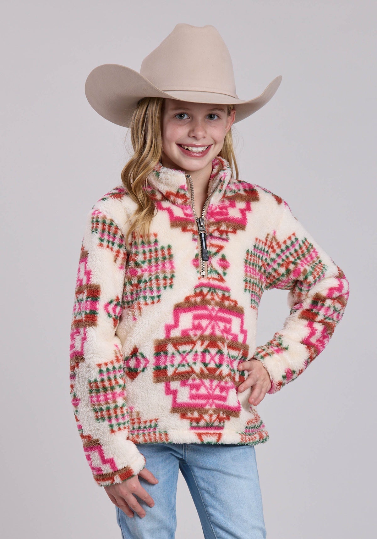Girls Jacket Zipper 1/4 Zip Polar Fleece Pullover Western Jacket