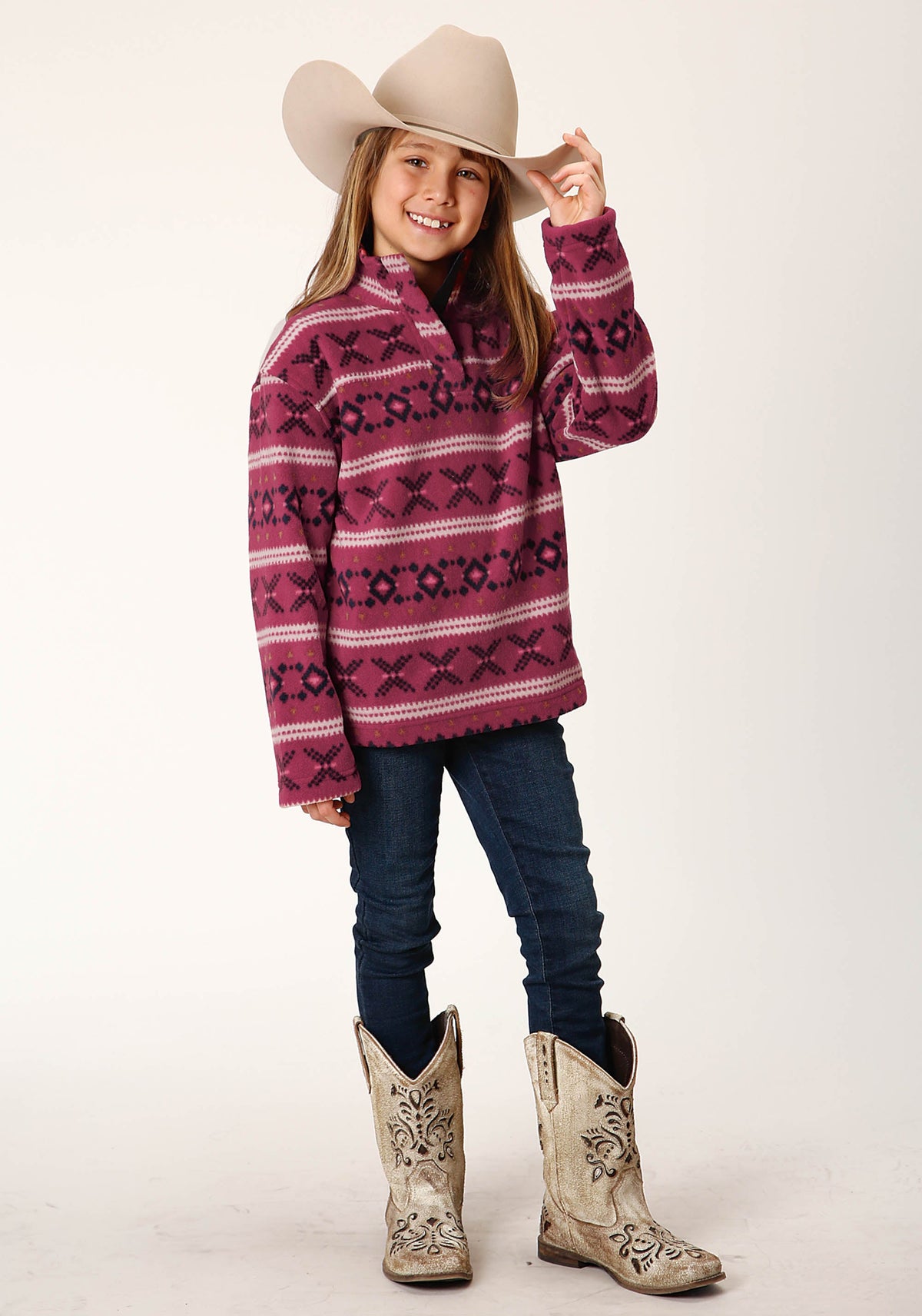 Girls Womens  Rusty Red Aztec Print Polar Fleece Pullover