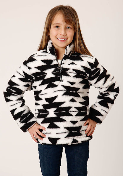 Girls Womens  Black White Aztec Polar Fleece Pullover