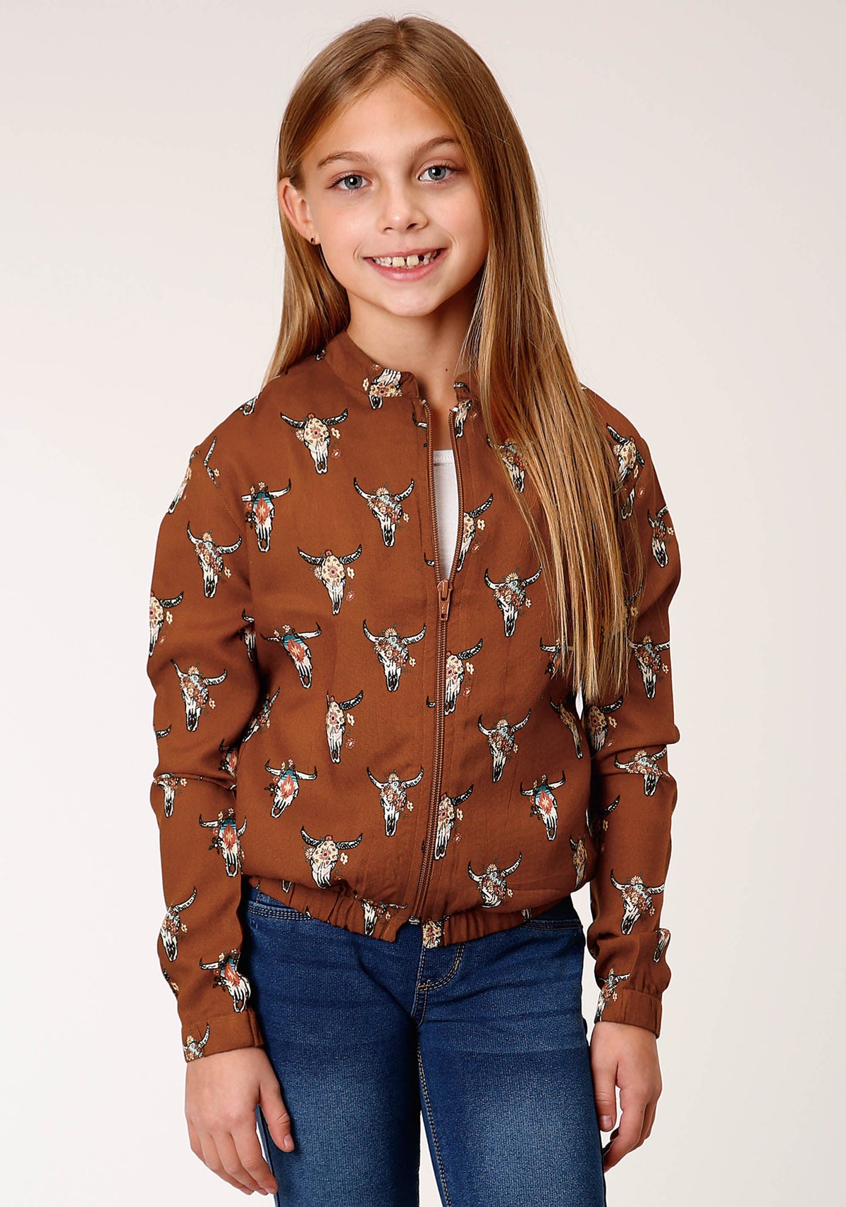 Girls Cowskulls Print Bomber Style Jacket