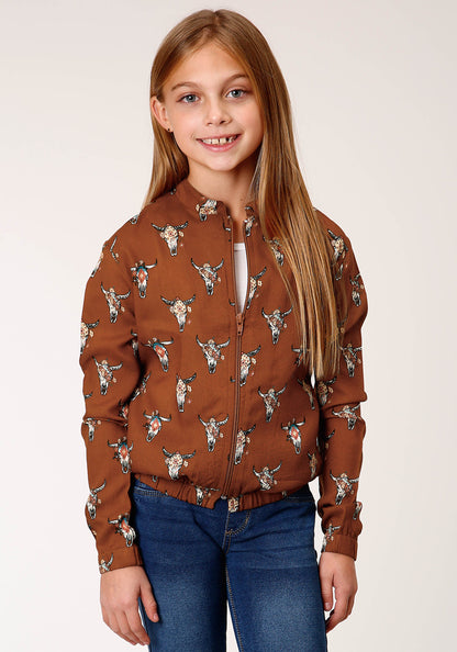 Girls Cowskulls Print Bomber Style Jacket